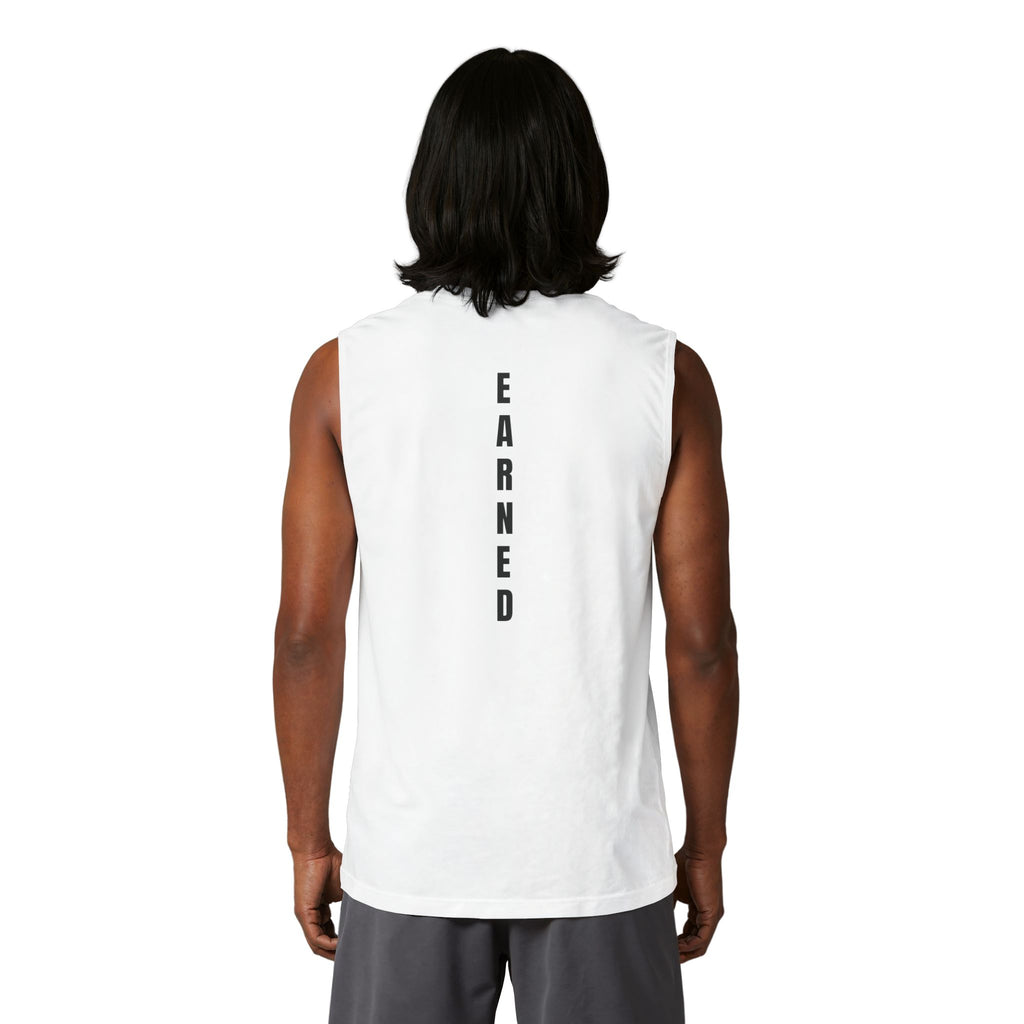 Earned vertical text Muscle Tank | M.M.
