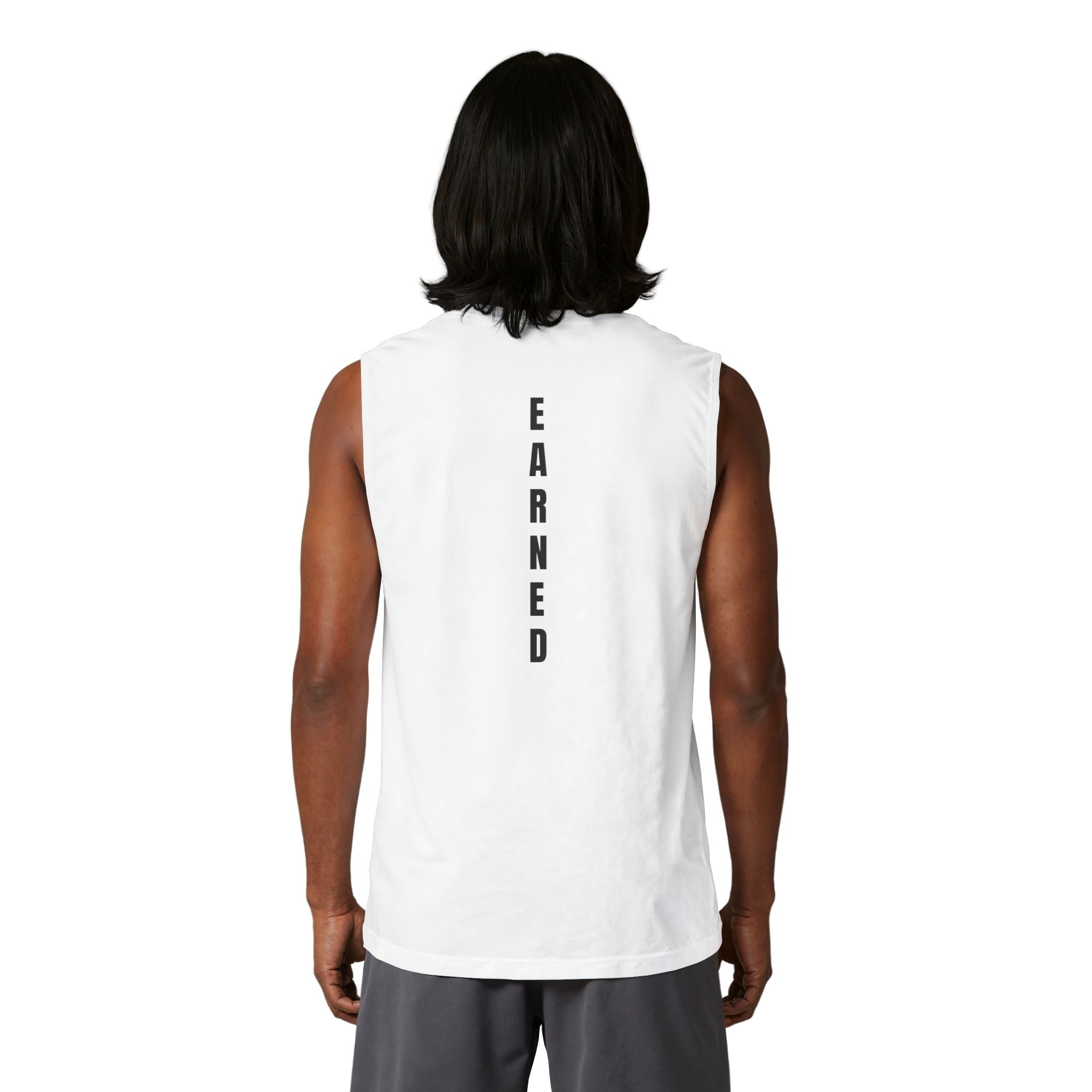 Earned vertical text Muscle Tank | M.M.