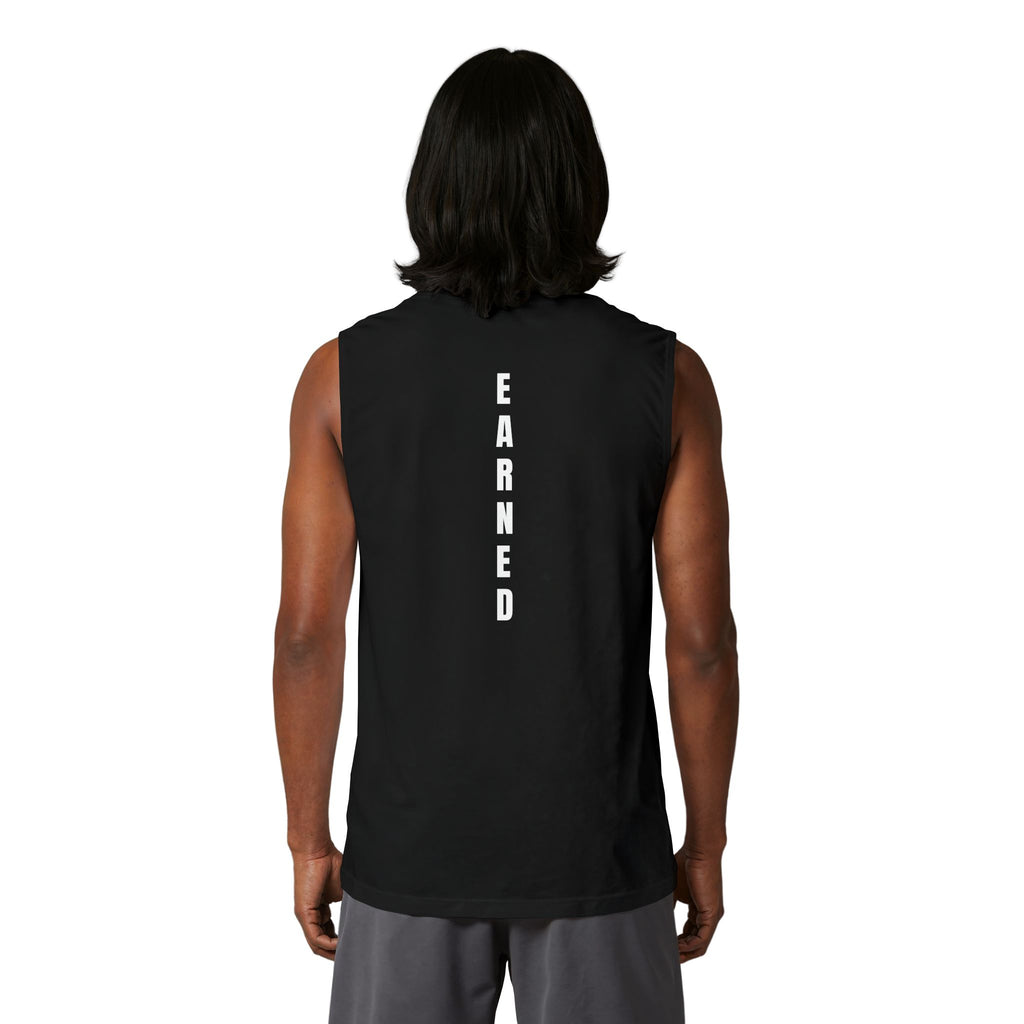 Earned vertical text Muscle Tank | M.M.