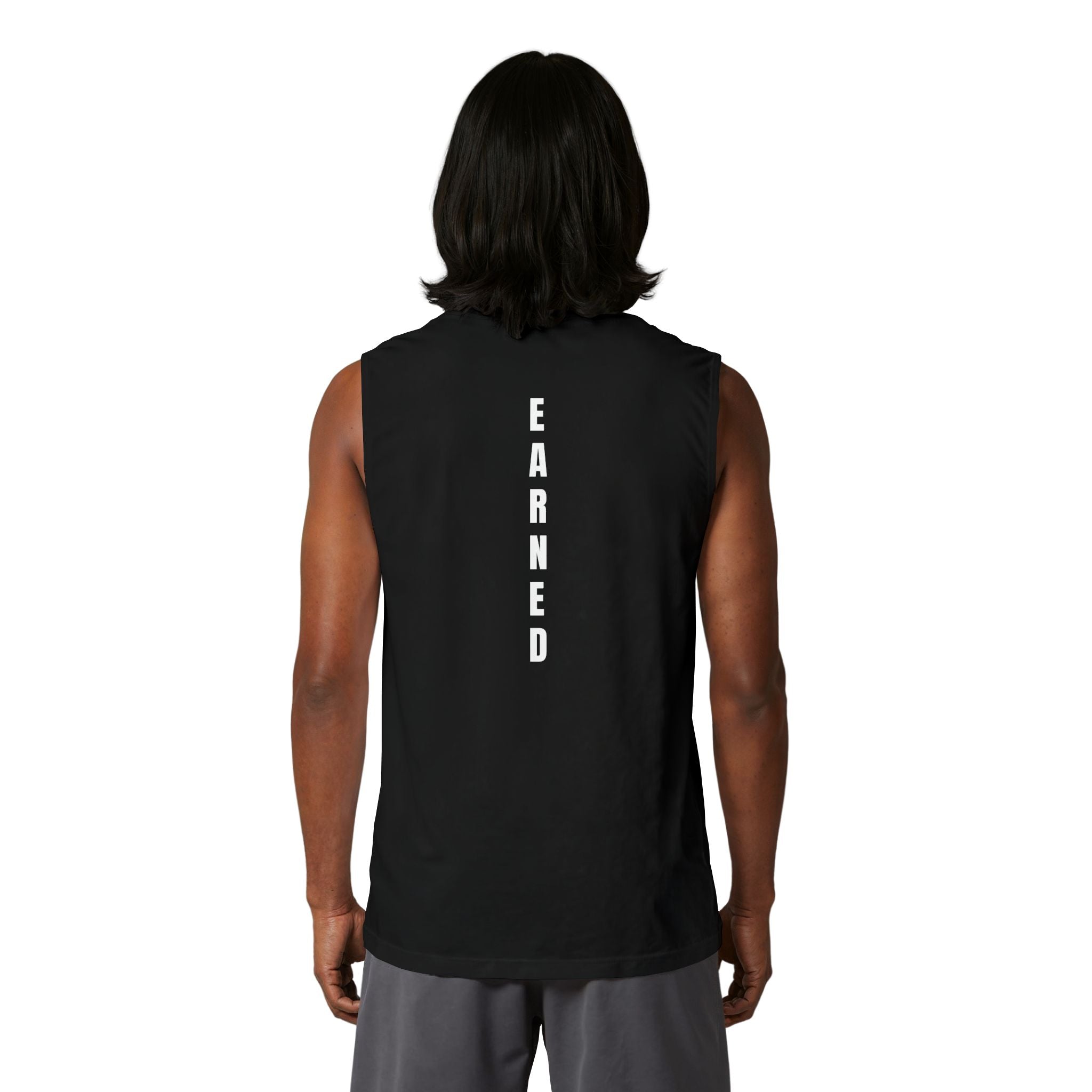 Earned vertical text Muscle Tank | M.M.