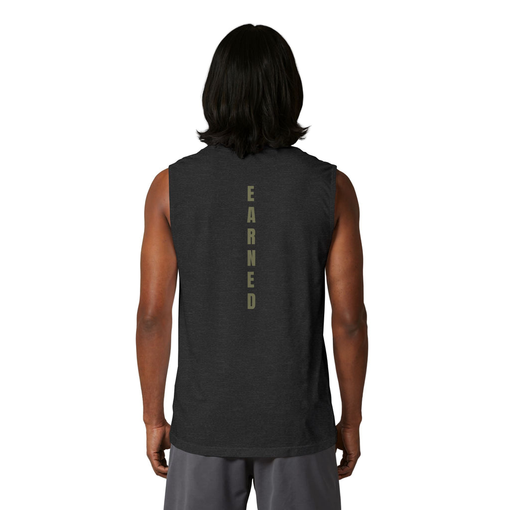 Earned vertical text Muscle Tank | M.M.