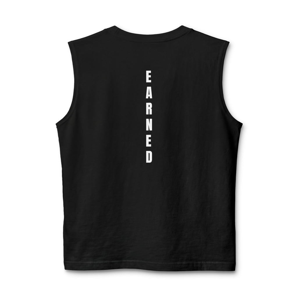 Earned vertical text Muscle Tank | M.M.